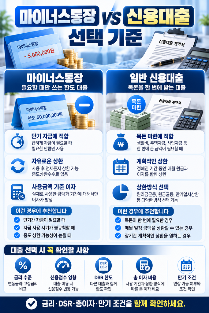 마이너스통장 vs 신용대출 선택 기준