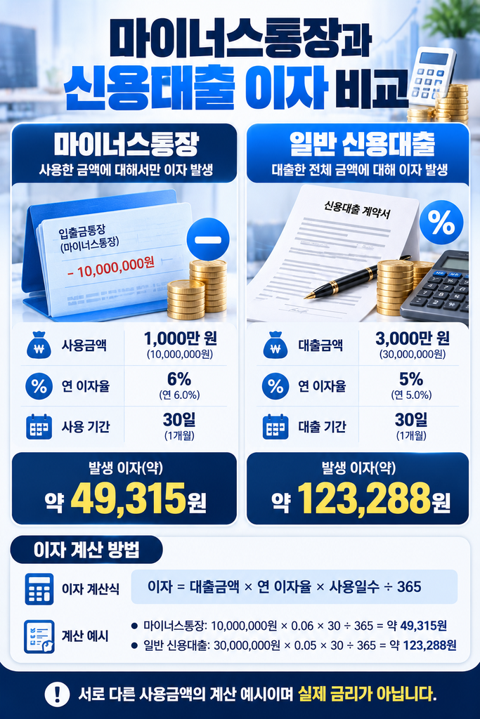 마이너스통장과 신용대출 이자 비교