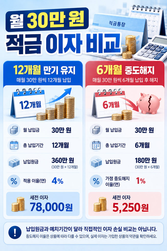 월 30만 원 적금 이자 비교